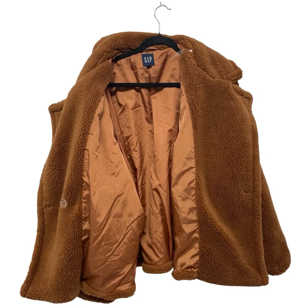 GAP Brown Teddy Jacket Lightweight Cozy Lapel Collar Size XXL